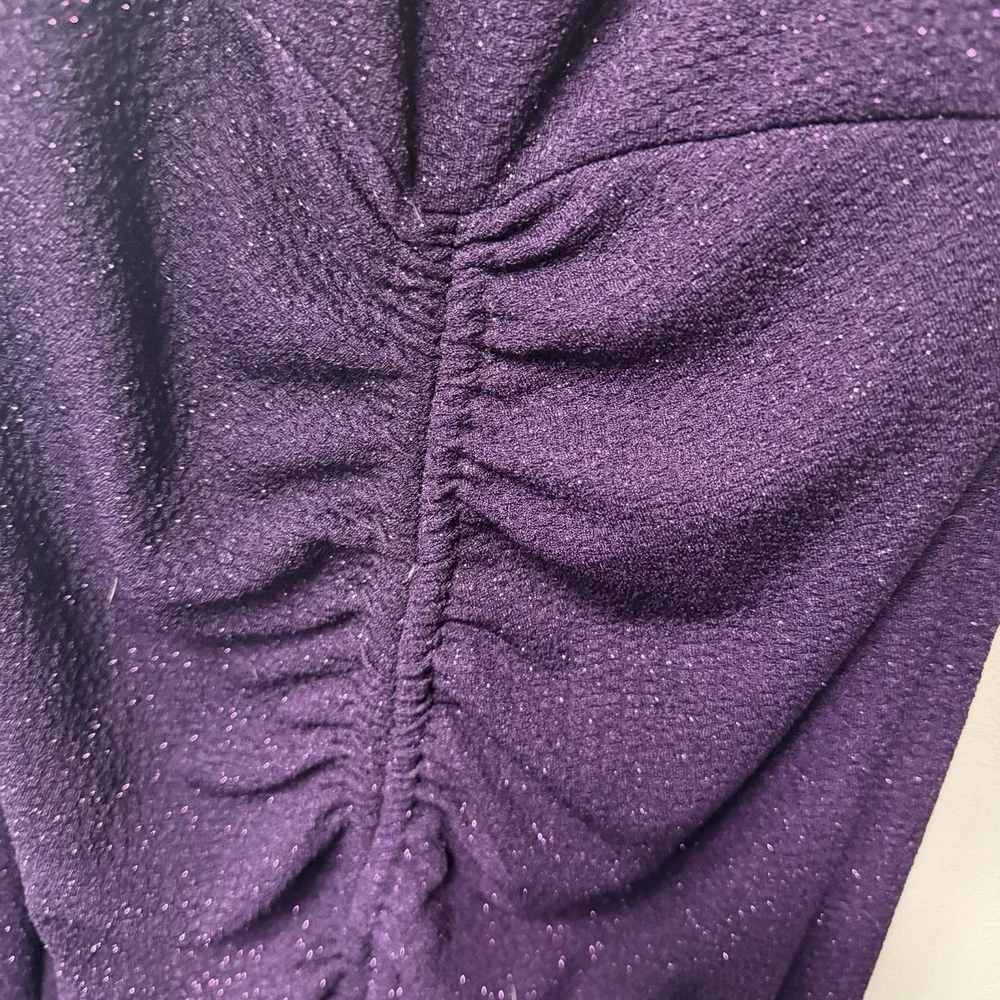 Jacaranda Purple Sparkle Large Mini Halter Bodycon Ruched Cocktail Club Dress - Picture 6 of 9